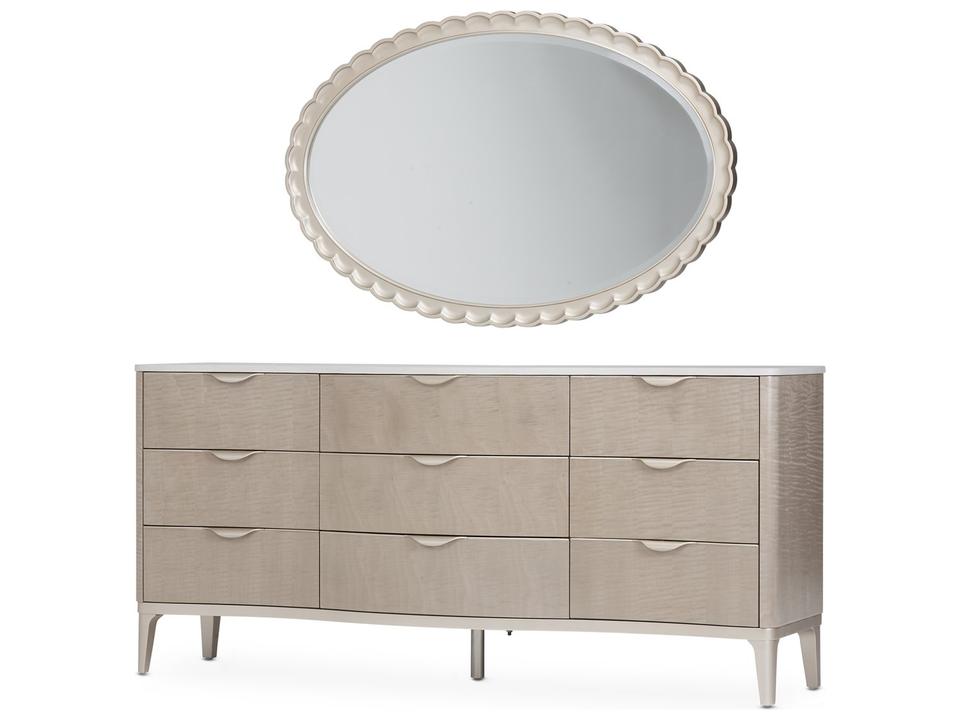 Malibu Crest 9-Drawer Double Dresser with Mirror in Blush and Chardonnay