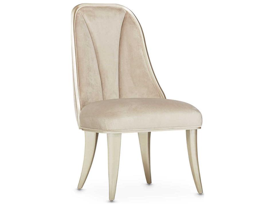 Gilded Birch Wood Beige Velvet Upholstered Side Dining Chair