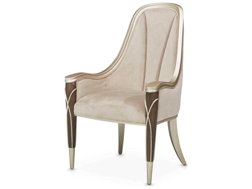 Gilded Birch Wood Beige Velvet Upholstered Arm Dining Chair