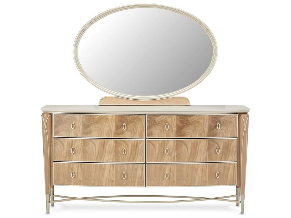 Villa Cherie Caramel Dresser with Mirror High-Gloss Finish