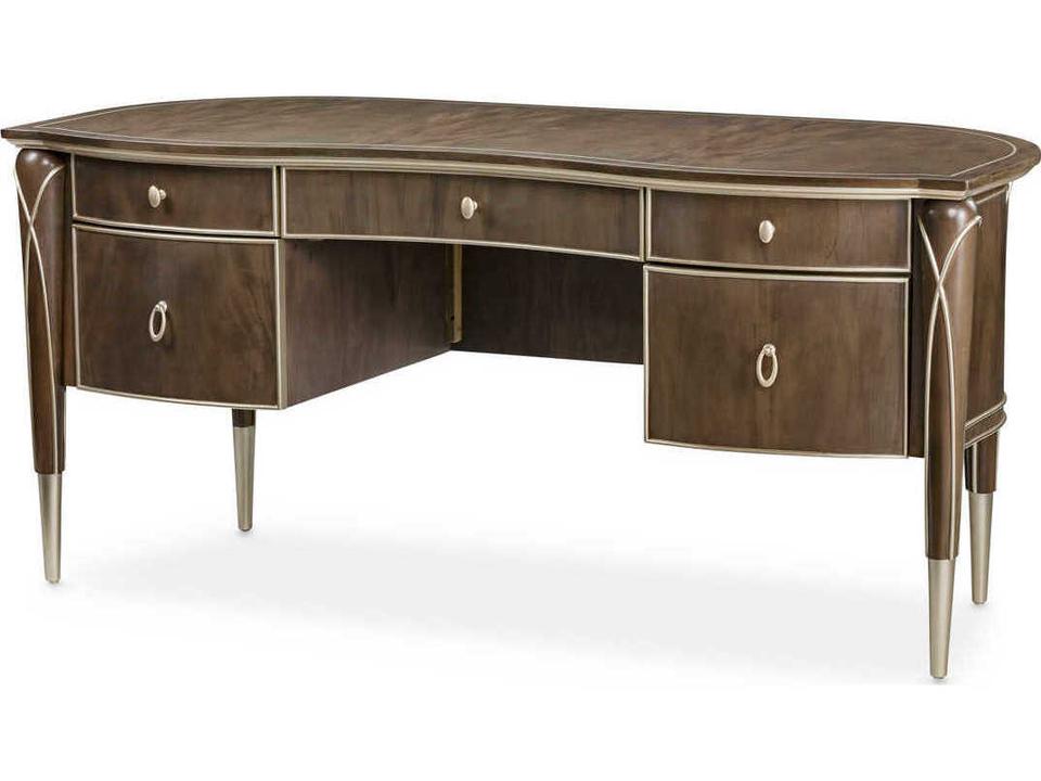 Gilded Brown Birch Wood Executive Desk