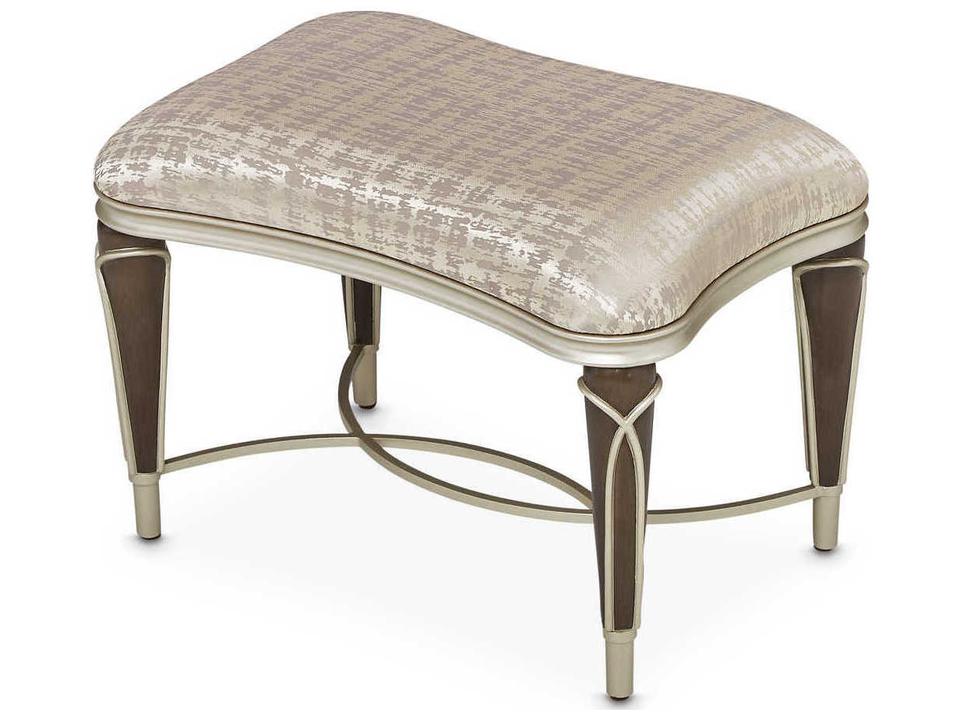 Gilded Bisque Beige Upholstered Ottoman