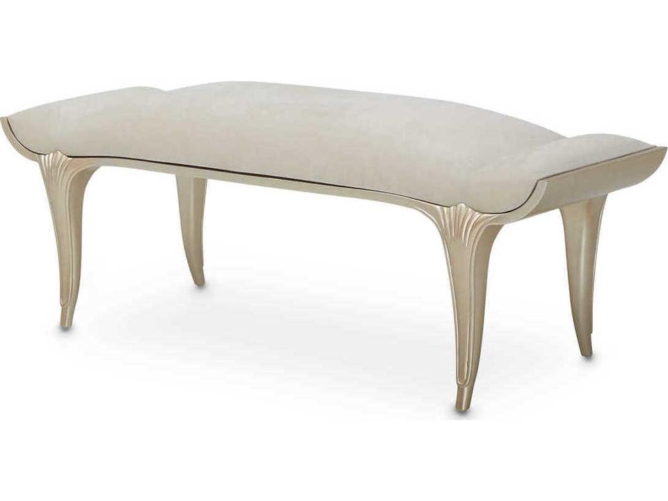 Villa Cherie Caramel Pearl White Velvet Upholstered Bed Bench