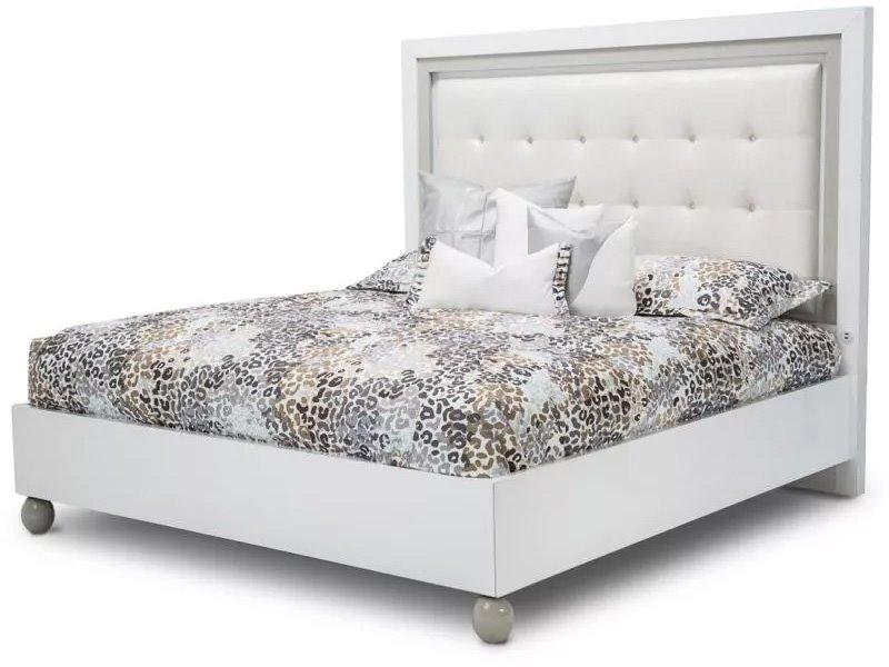 Sky Tower Eastern King Platform Bed in Cloud White with LED Lighting