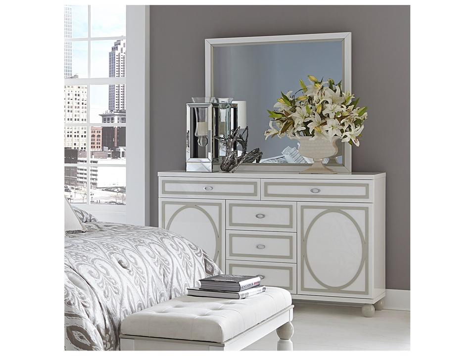 Sky Tower 5-Drawer Dresser with Mirror in Cloud White