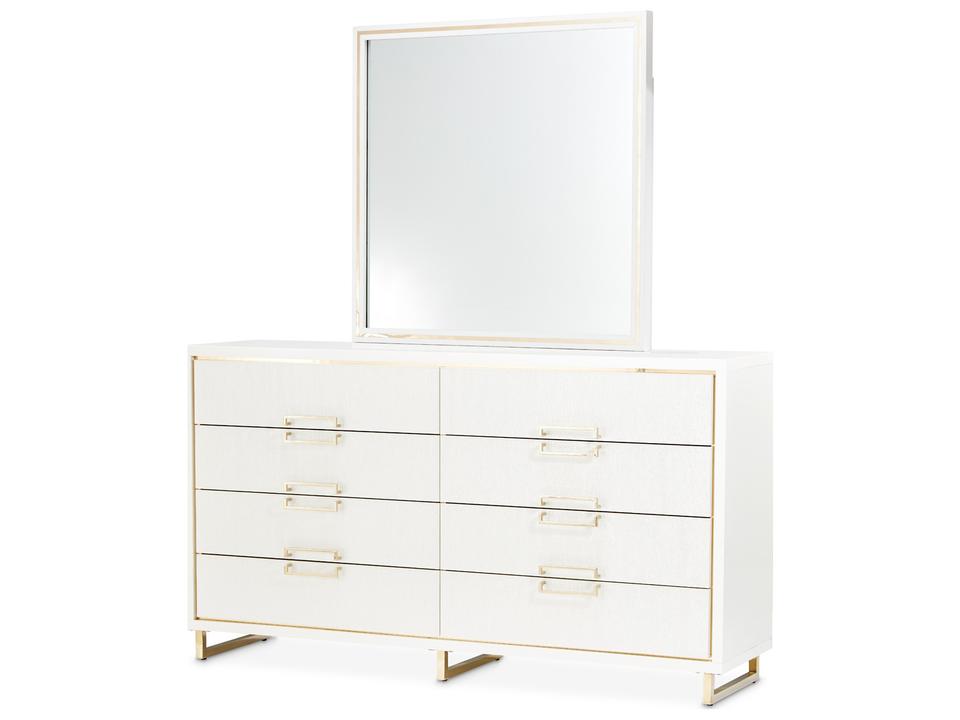 Palm Gate Double Dresser with Mirror in Cloud White and Japan Gold