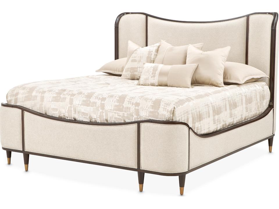 Camellia Field King Upholstered Bed in Warm Pecan