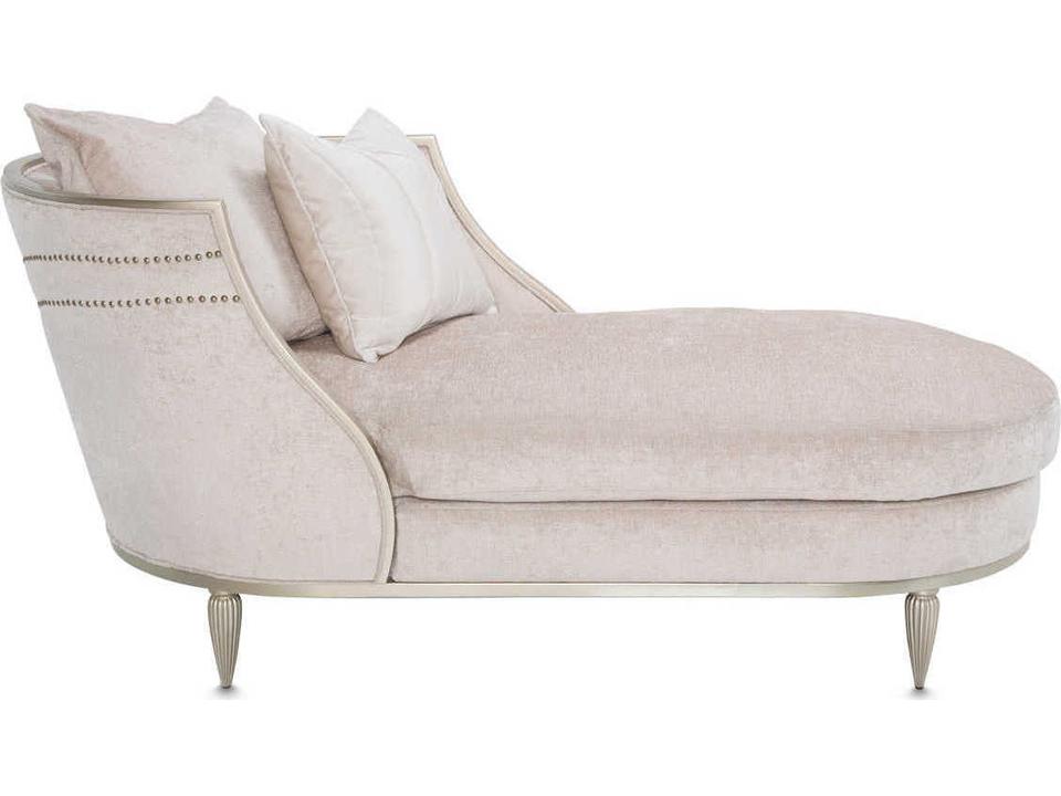 London Place Upholstered Chaise in Parchment Chenille with Platinum Accents