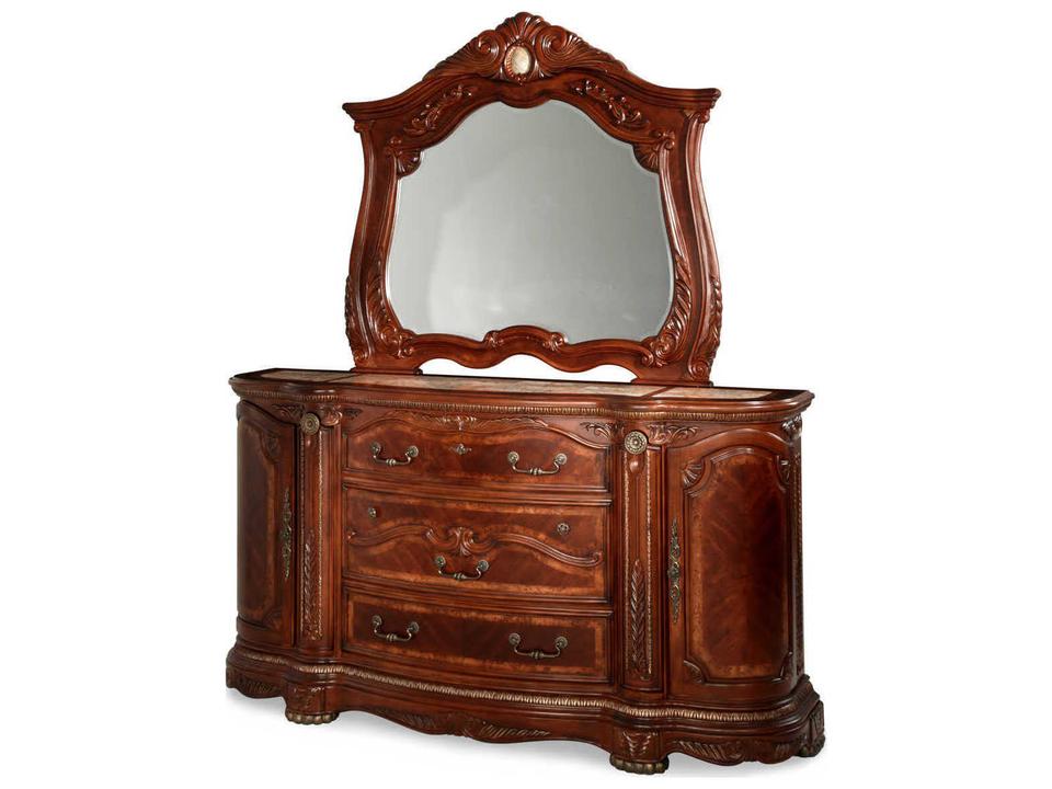 Cortina 5-Drawer Dresser with Mirror in Honey Walnut