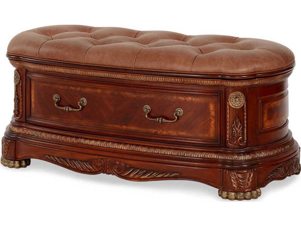Cortina Tufted Leather Storage Bench in Honey Walnut
