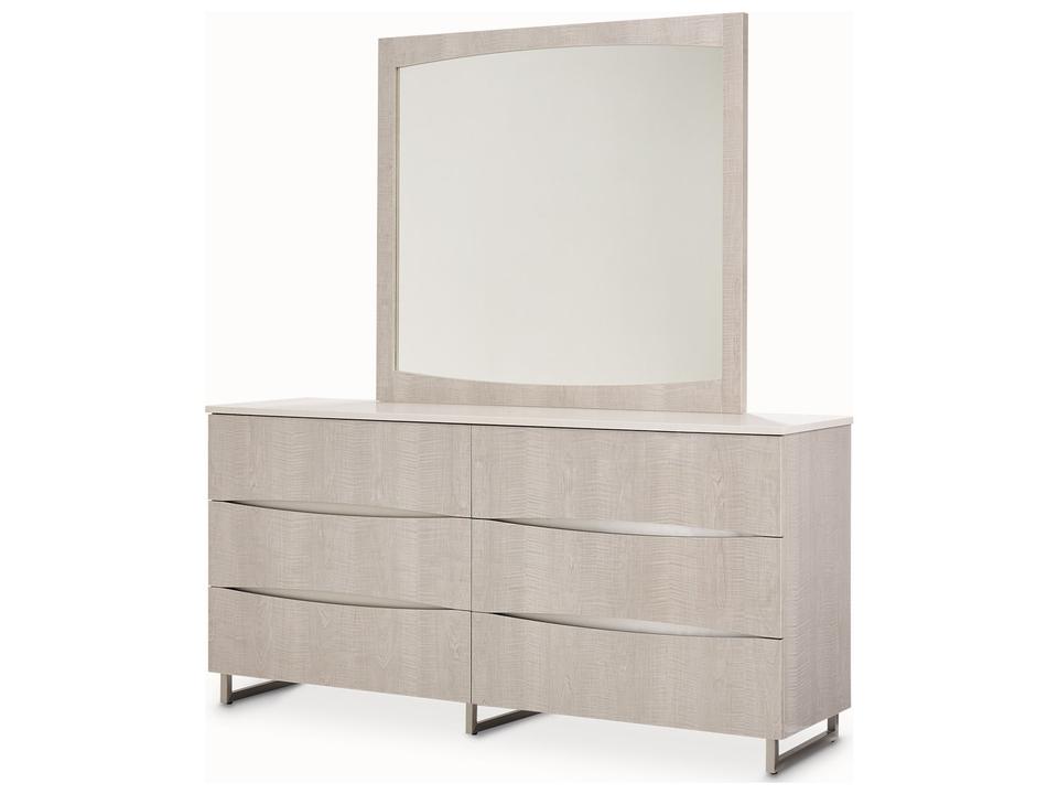Marin 6-Drawer Dresser with Mirror Set Greige Finish Cultured Marble Top