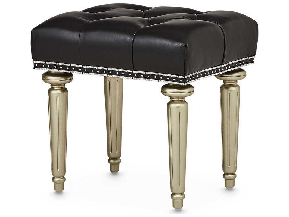 Hollywood Swank Platinum Black Leather Accent Stool