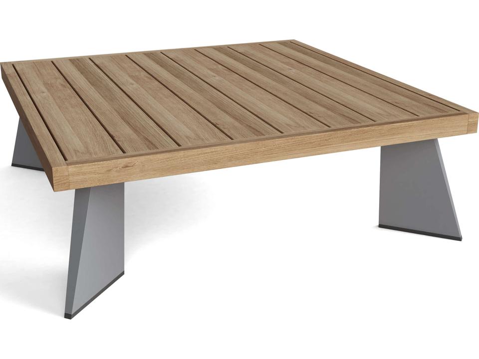 Oxford Square Platform Outdoor Coffee Table Teak and Aluminum Grey