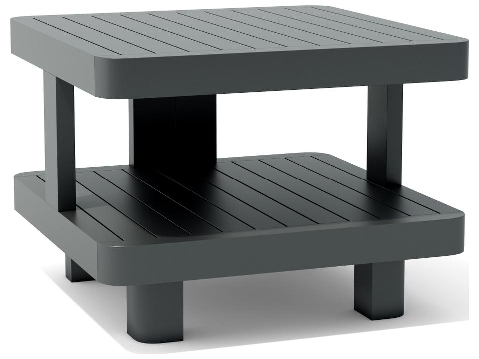 Granada 24-Inch Square Aluminum Two-Tier Side Table in Dark Grey