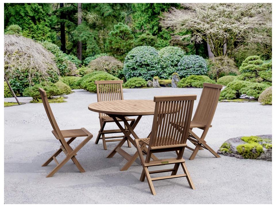 Classic Bahama 5-Piece Folding Outdoor Dining Set in Natural Teak