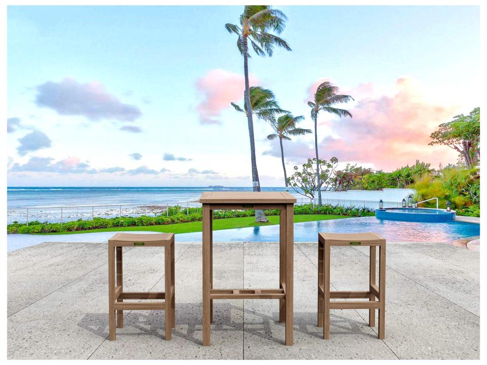 Bahama Montego 3-Piece Square Bar Set in Natural Teak Wood