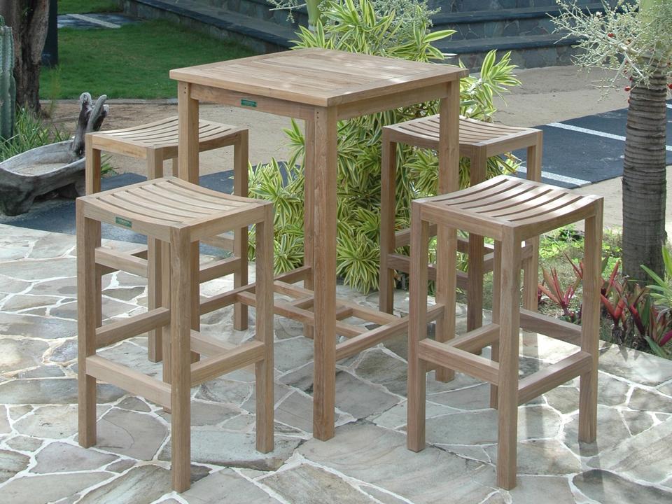 Bahama Montego 5-Piece Square Bar Set in Natural Teak