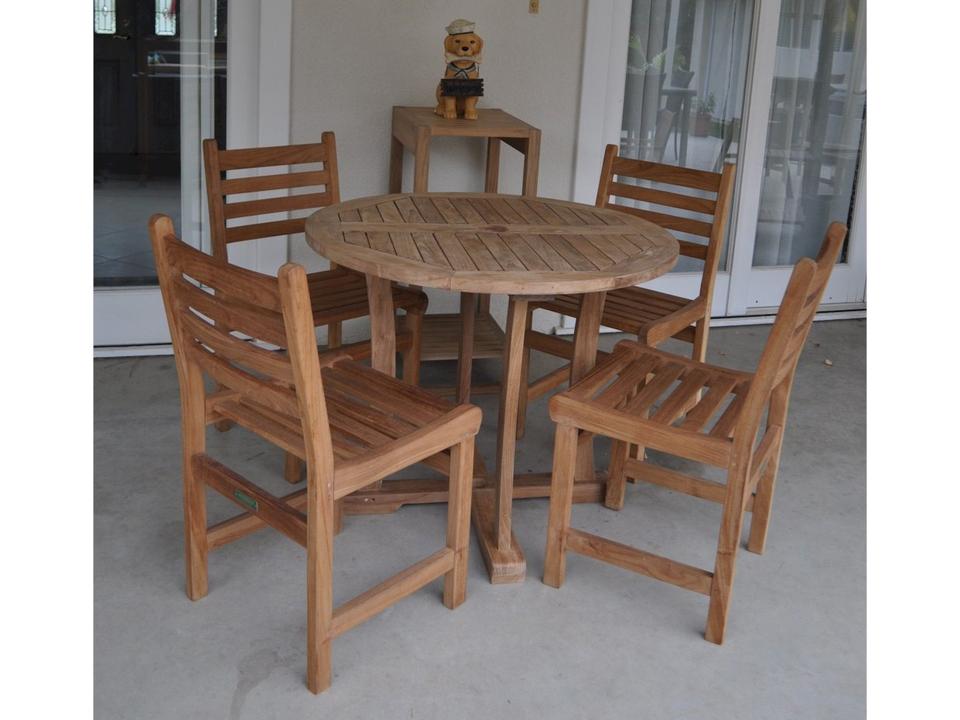 Descanso Windham 5-Piece Round Dining Set in Natural Teak