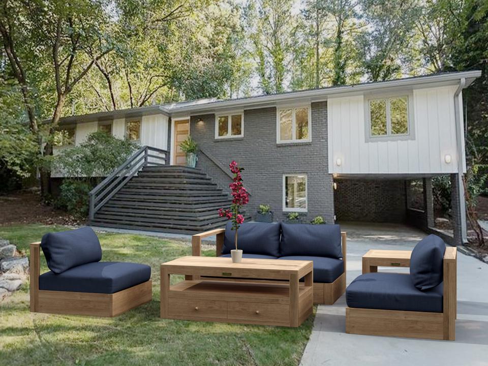 Copacabana 4-Person 5-Piece Modular Teak Deep Seating Sectional Set with Sunbrella Cushions