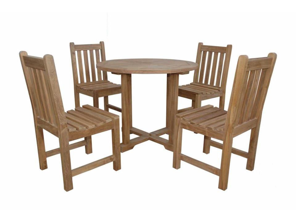 Montage Braxton 35-Inch Round Teak 5-Piece Dining Set with Umbrella Hole