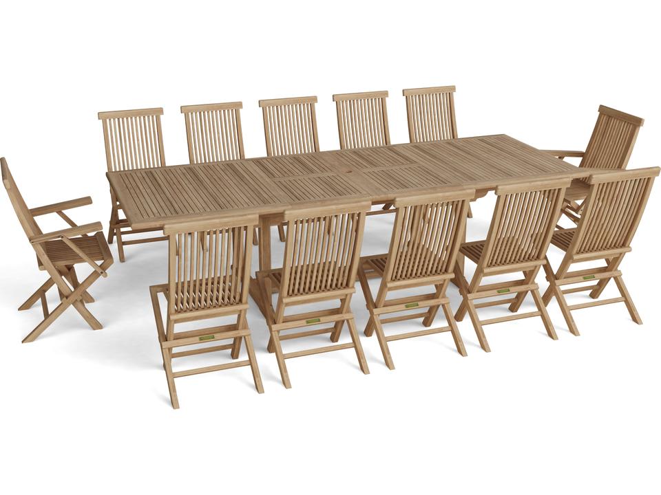 Valencia Classic 13-Piece Outdoor Patio Dining Set Extendable Table and Folding Chairs