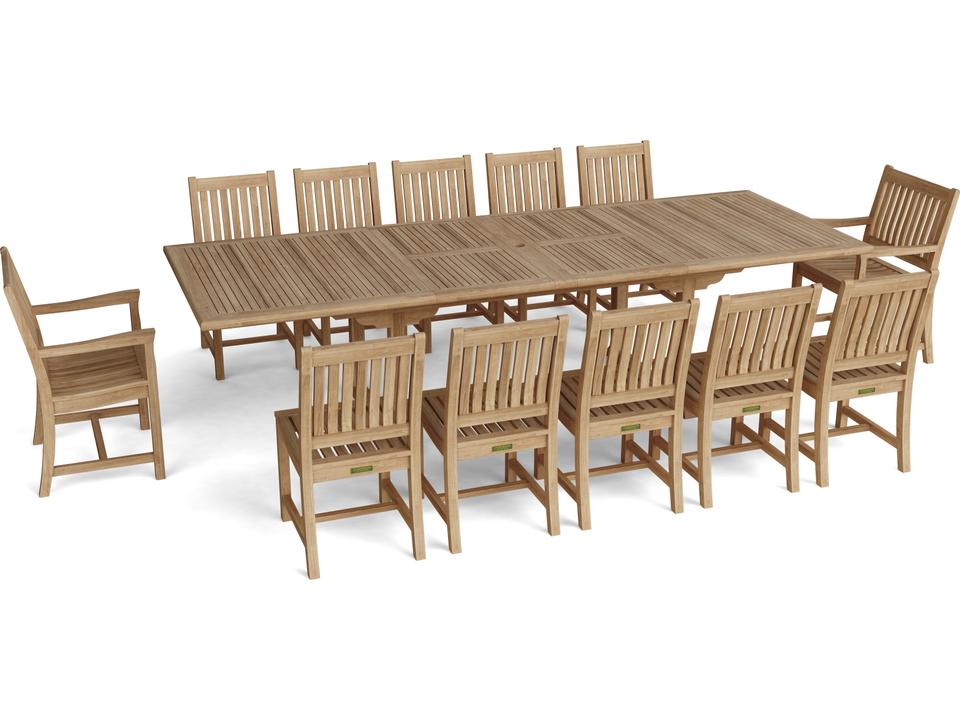 Valencia Rialto 13-Piece Rectangular Extension Outdoor Dining Set in Natural Teak Wood