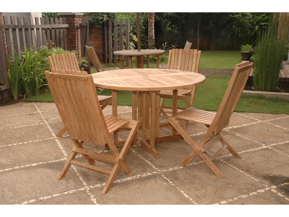 Butterfly Comfort 47-Inch Round 5-Piece Teak Dining Table Set