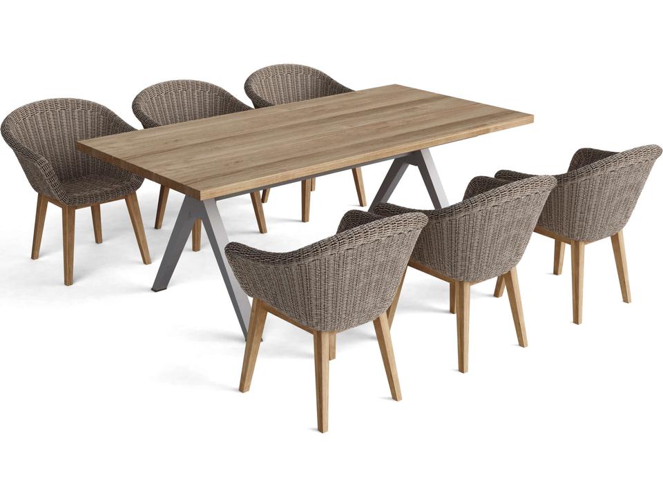 Allura Padua 7 Piece Outdoor Dining Set with Teak Table and Wicker Chairs