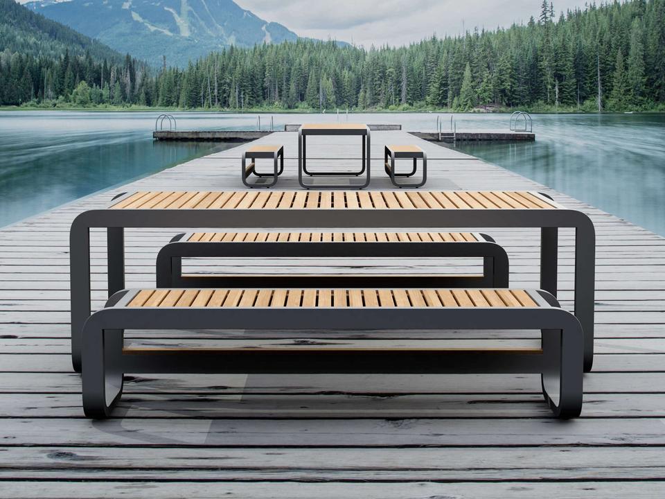 Monza 3-Piece Rectangular Dining Table Set in Grey Aluminum and Teak