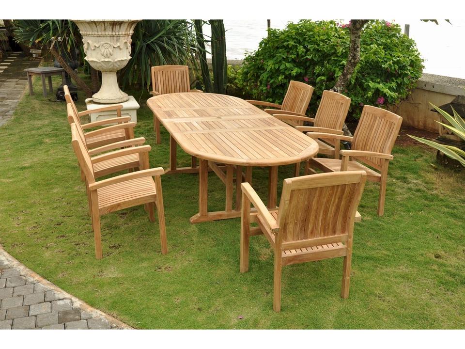 Sahara 9-Piece Oval Double Extension Dining Set in Honey Brown