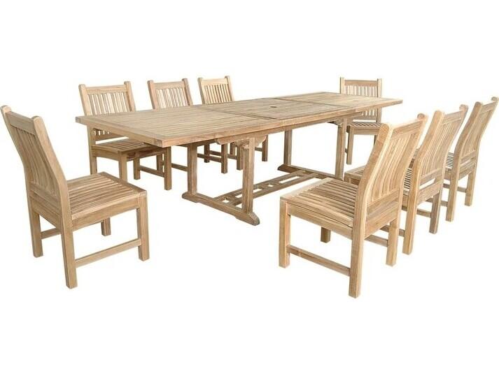 Bahama Sahara 9-Piece Extension Outdoor Dining Set in Natural Teak