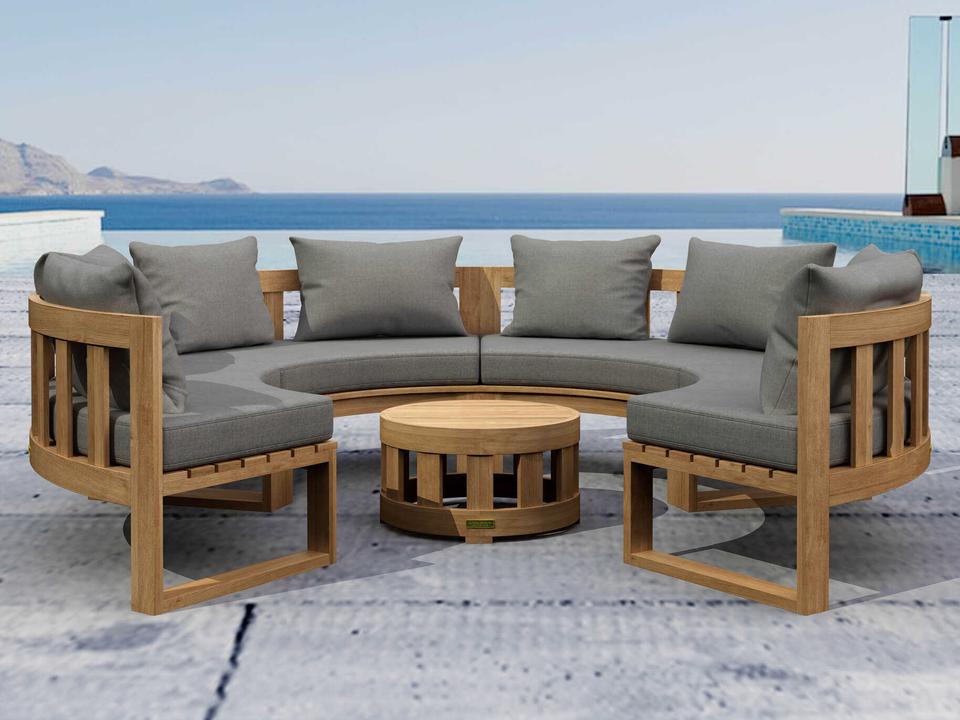 Circular Modular Deep Seating Teak Outdoor Patio Lounge Set