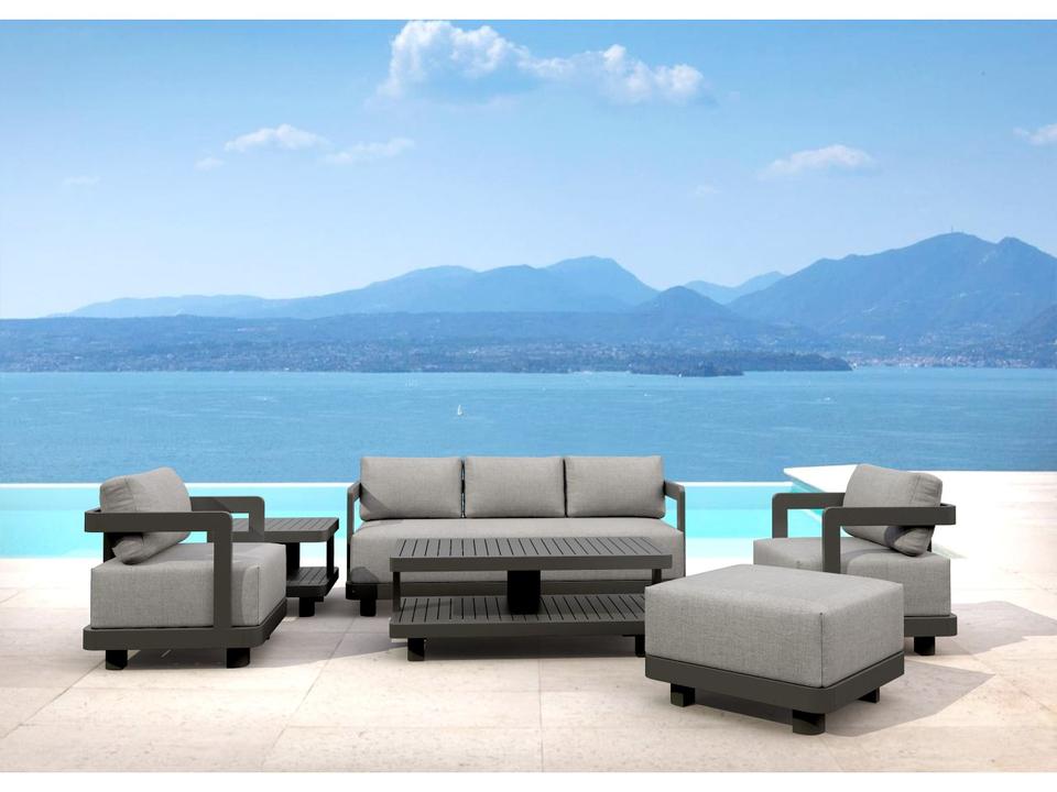Granada Aluminum 6 Piece Deep Seating Lounge Set in Dark Grey