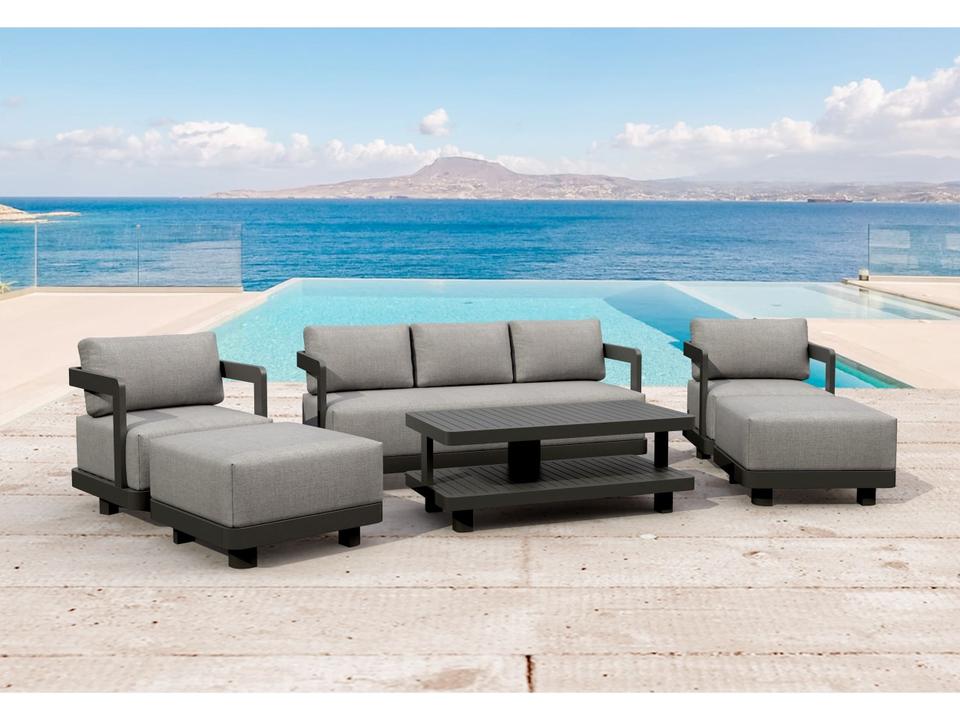 Granada 6 Piece Aluminum Deep Seating Lounge Set in Dark Grey
