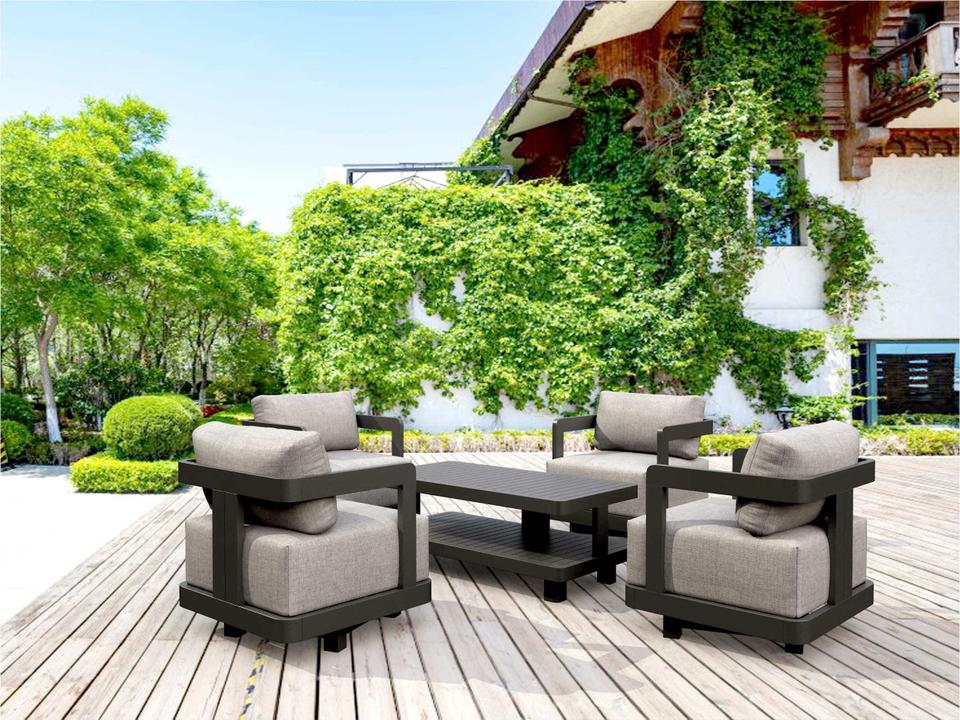 Granada Aluminum 5 Piece Deep Seating Lounge Set in Dark Grey
