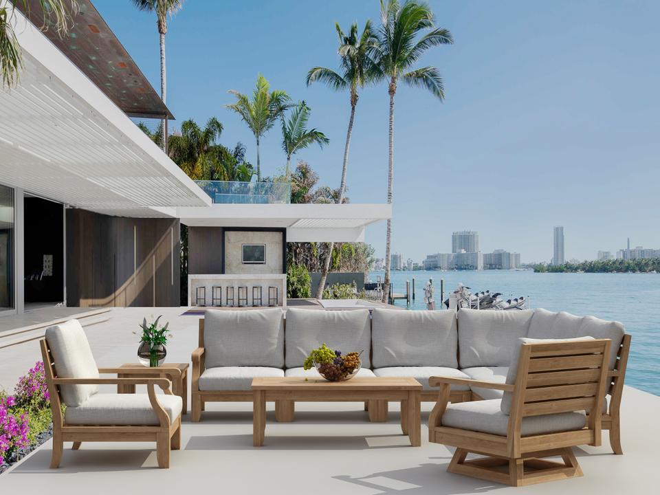 Riviera 10-Piece Modular Teak Deep Seating Set with Sunbrella Cushions