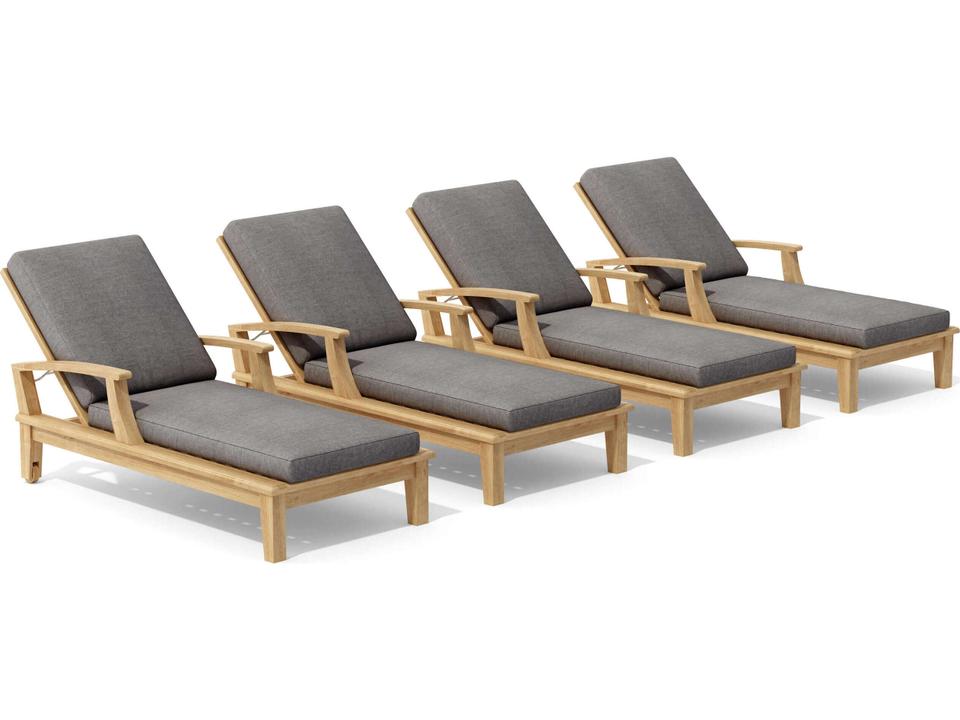 Brianna Teak Adjustable Arm Sun Lounger 4-Piece Set in Natural