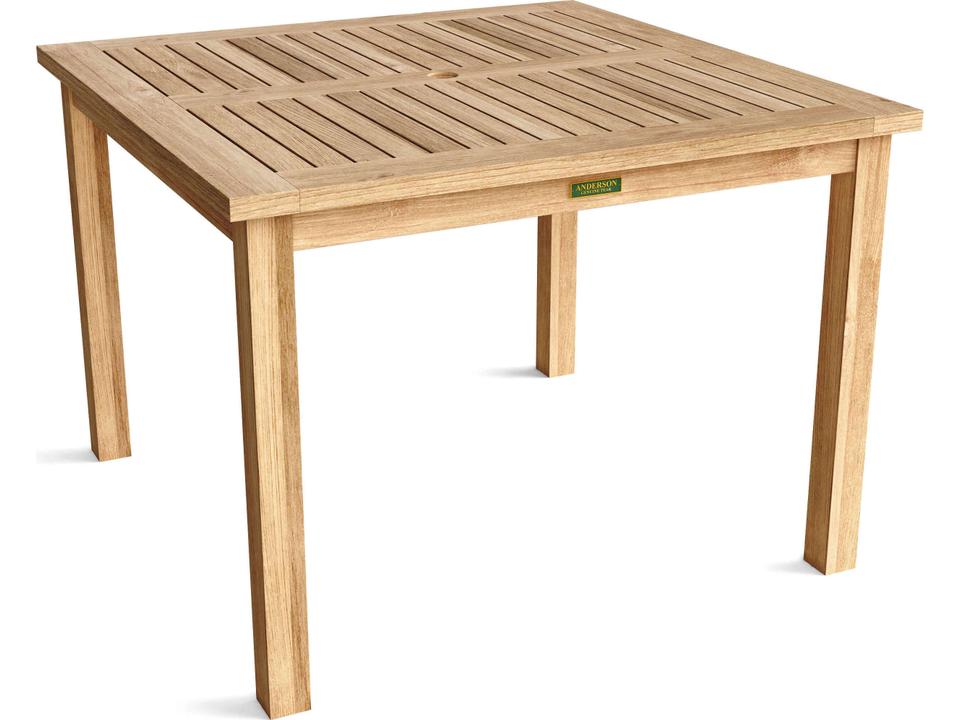 Bahama 42-Inch Square Teak Dining Table with Umbrella Hole in Natural