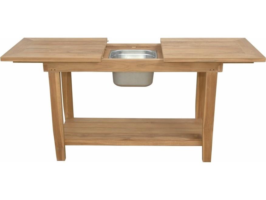 Nautilus Teak Console Table with Stainless Steel Container