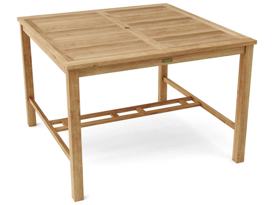 Windsor 59-Inch Square Outdoor Bar Table in Natural Teak