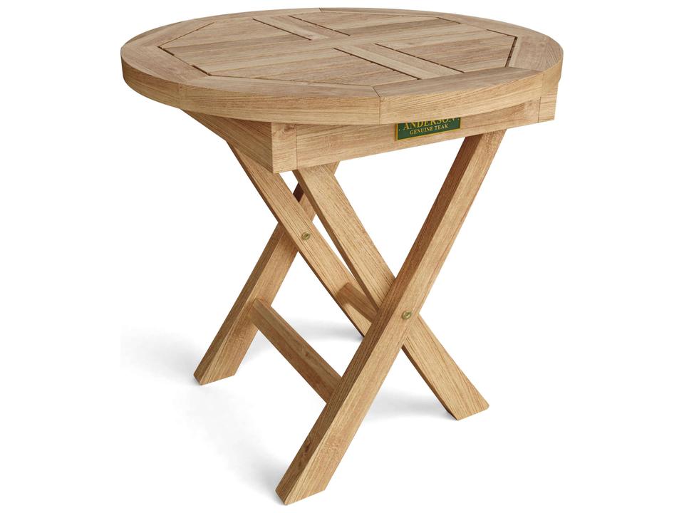 Bahama 20-Inch Round Folding Side Table in Natural Teak