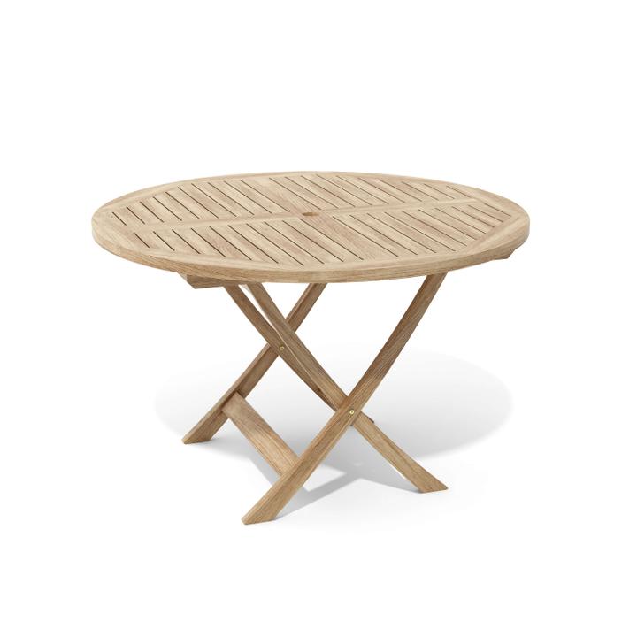 Bahama 47-Inch Round Folding Teak Dining Table with Umbrella Hole