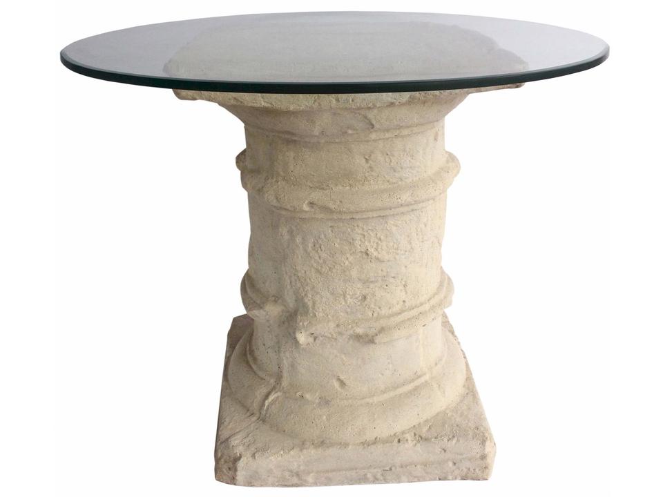 Etruscan 36-Inch Round Cast Limestone Dining Table in Natural Beige