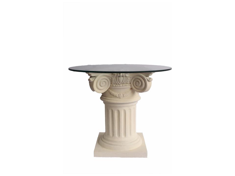 Florence 36-Inch Round Cast Limestone Dining Table with Glass Top