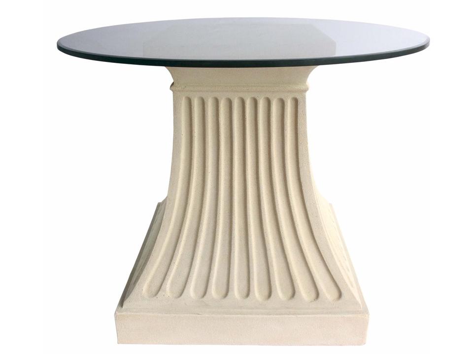 Fluted 36-Inch Round Dining Table with Glass Top in White Natural Limestone