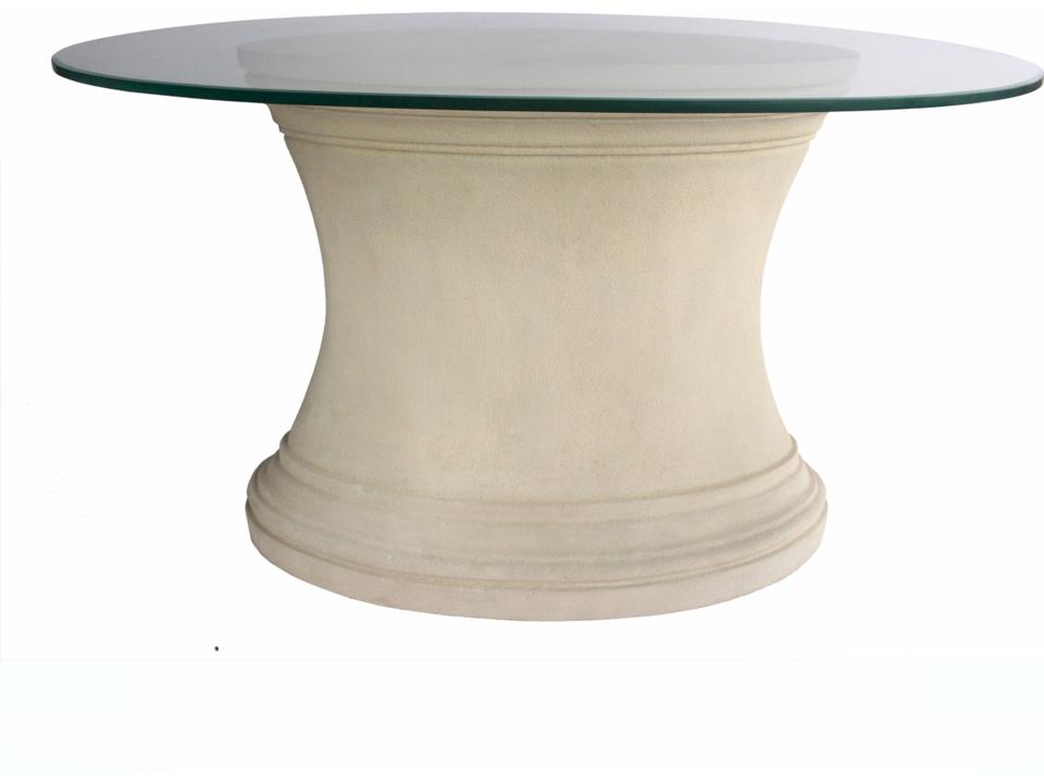 Fairbank 47 Inch Oval Cast Limestone Table with Glass Top in Natural Beige