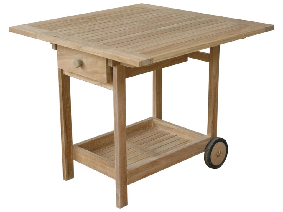 Danica Teak Outdoor Serving Table Trolley in Natural Smooth Sanded
