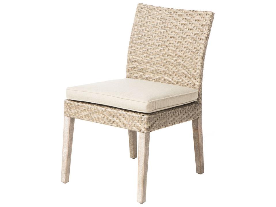 Cornwall Vintage Wicker Dining Side Chair with Sunbrella Cast Shale Cushion