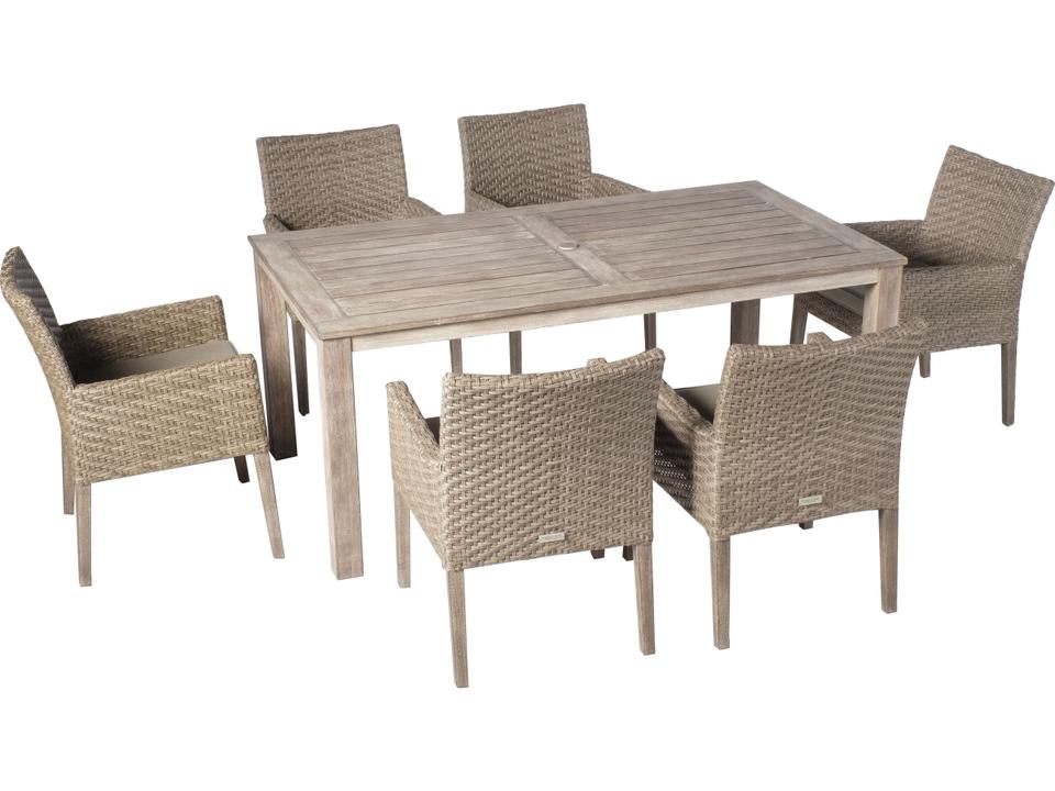 Cornwall 7-Piece Eucalyptus and Wicker Patio Dining Set with Sand Cushions