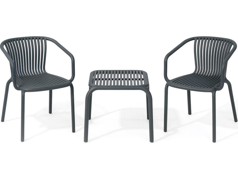 4-Piece Charcoal Recycled Plastic Outdoor Lounge Set with Off-White Sunbrella Cushions